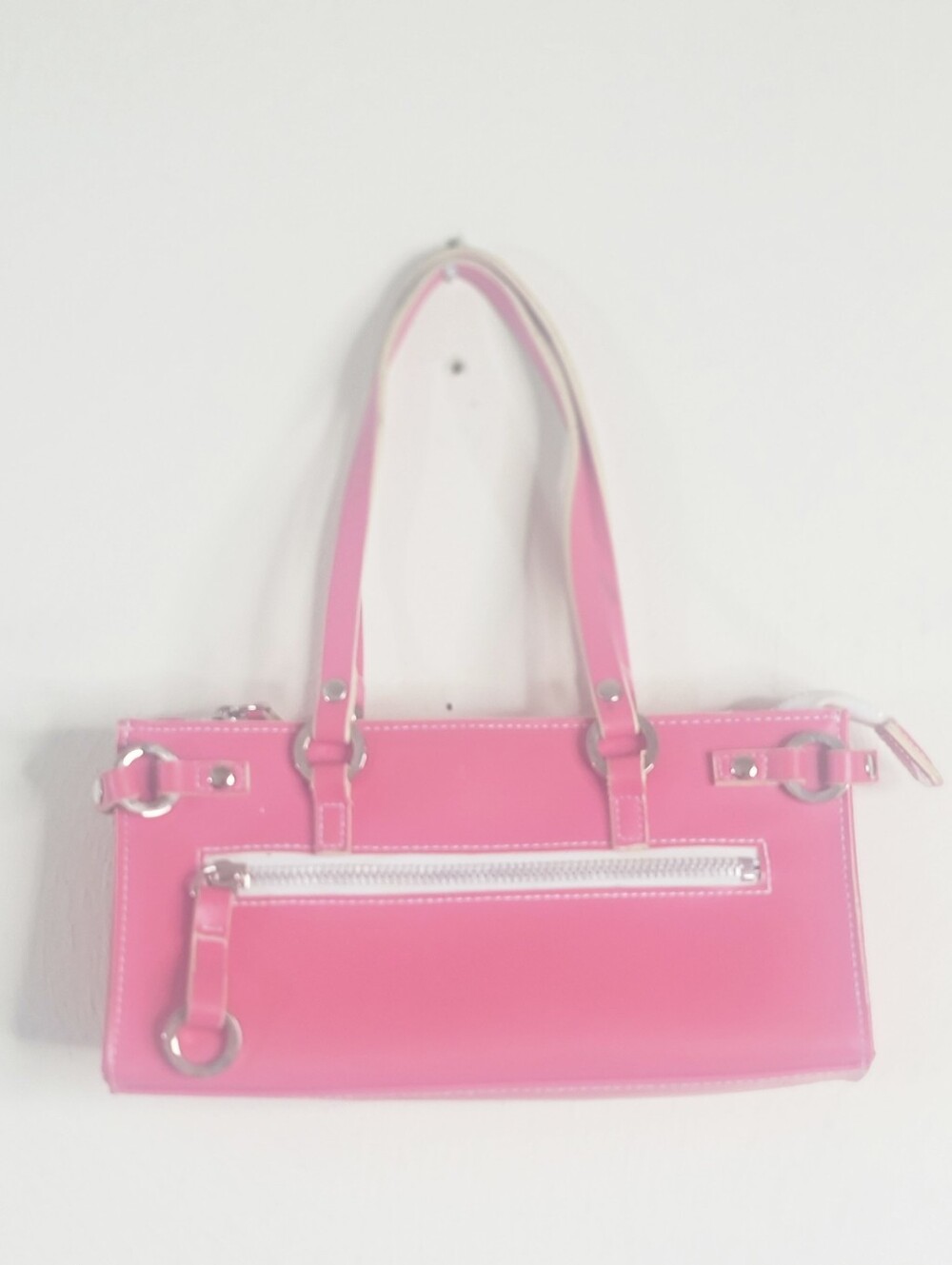 Giannini Y2K Barbiecore Hot Pink Faux Leather 2000s Retro Baguette Shoulder Bag